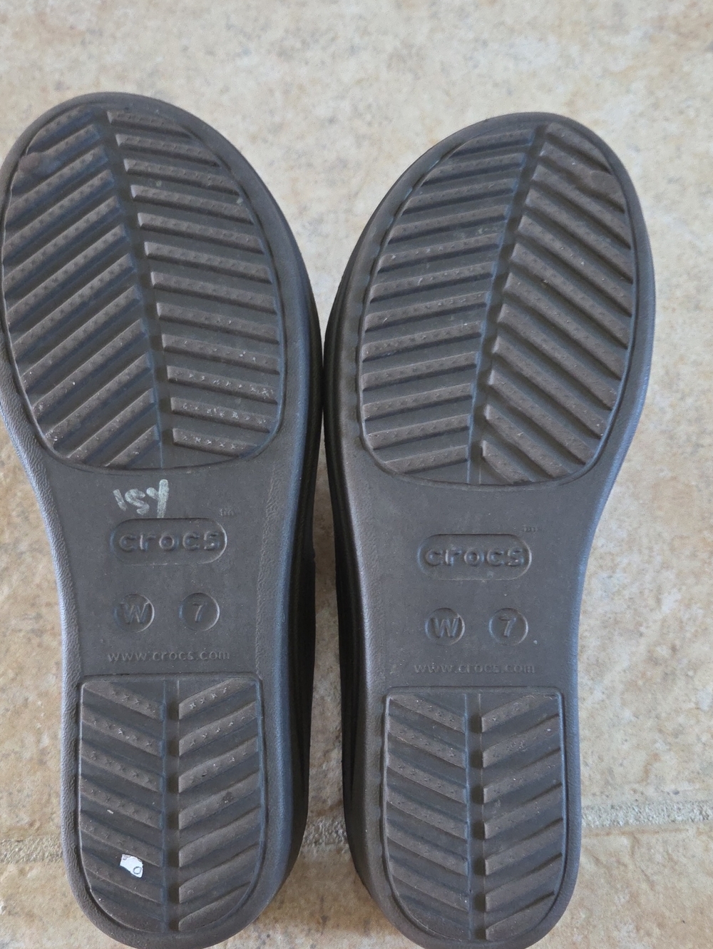 CROCS Dual Brown with Gold Medallion Sandals - Picture 6 of 9